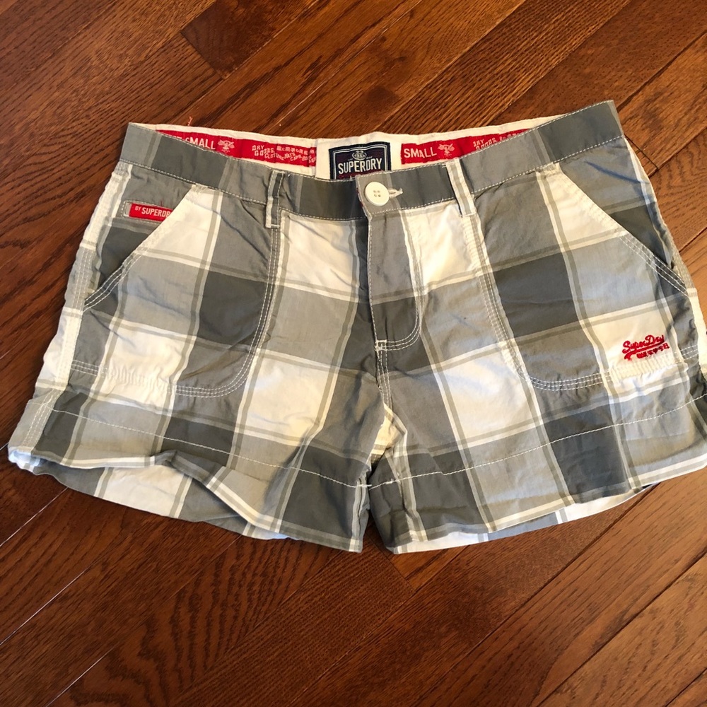 Grey and white plaid shorts